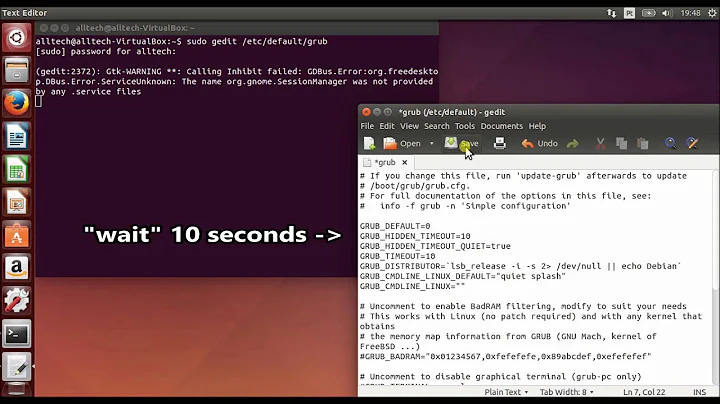 edit grub config for greater boot timeout ubuntu