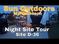 Sun Outdoors Myrtle Beach/Carolina Pines Site tour at Night Site D-36