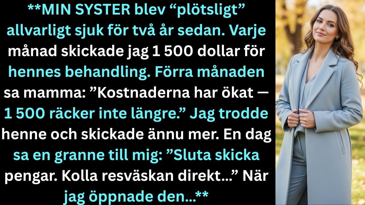 Min syster blev plötsligt allvarligt sjuk för två år sedan; månadsvis skickade jag 1500 dollar.
