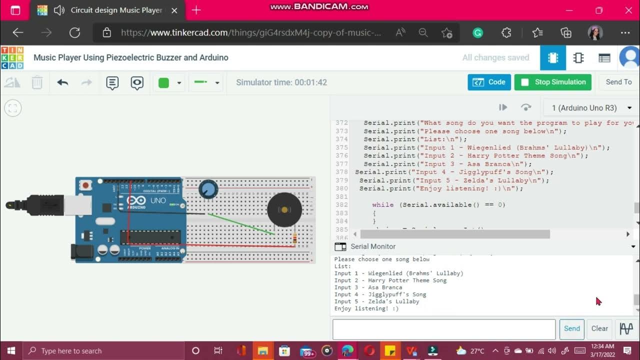 Music Player using Piezoelectric Buzzer and Arduino in Tinkercad - YouTube