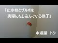 「止水栓とザルボを実際にねじ込んでいる様子」
