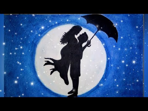  How to draw moonlight scenery with oil pastels  step by 