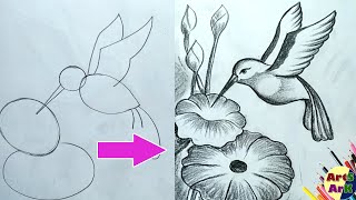 Humming bird easy drawing for beginners | How to draw Humming Bird