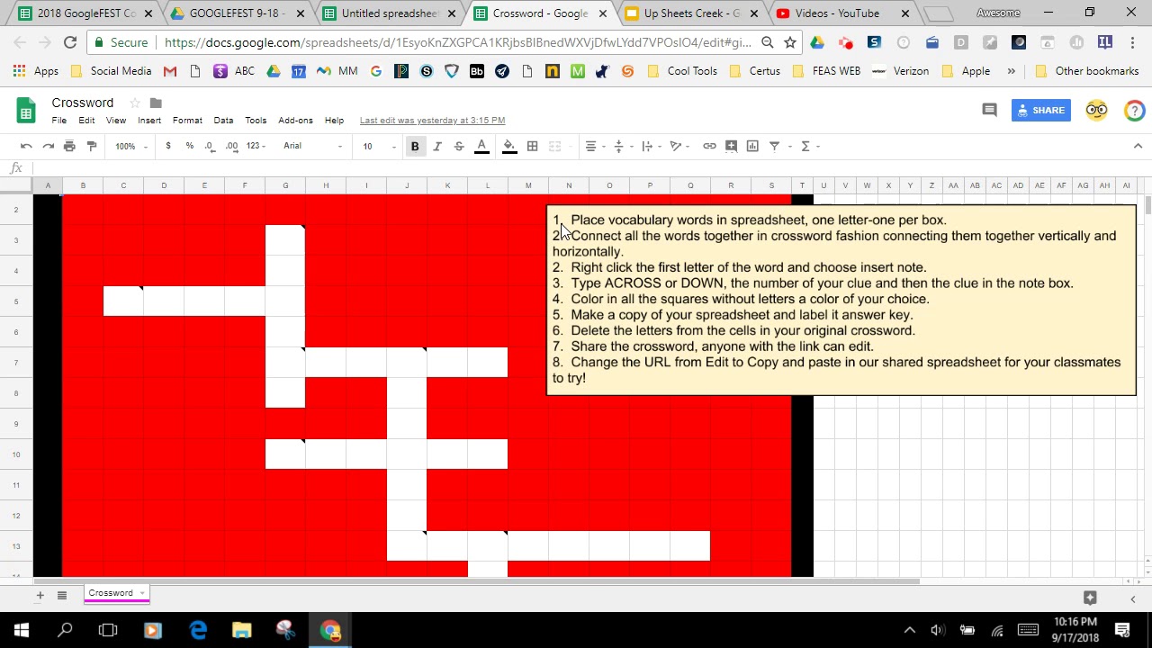 Google Sheets And Make Your Own Crosswords Damien Kee