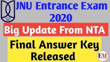 JNUEE 2020 Final Answer Key Released By NTA | Jnu Entrance Exam Result 2020 | Jnu Admission 2020
