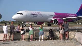 Whizz Air A321-271  Low Landing &amp; Takeoff at SKIATHOS Airport | Plane Spotting &amp; Jetblast