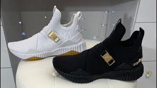 Puma Defy Mid sneakers black and / White and gold on feet Tenis puma - YouTube