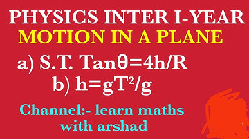 MOTION IN A PLANE. TRAJECTORY S.T. h=gT²/8 ; Tanθ=4h/R