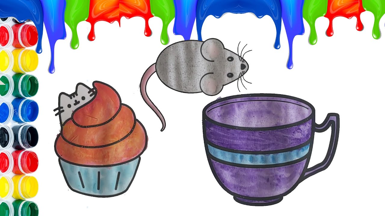 Draw kitty, mouse and cup with tea | Choy bilan mushukcha, sichqoncha va chashka torting