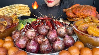 ASMR EATING ONION BARTHA,MURGHIR JHOL,MUTTON CURRY,OMLETTE,GULAB JAMUN FOOD VIDEOS