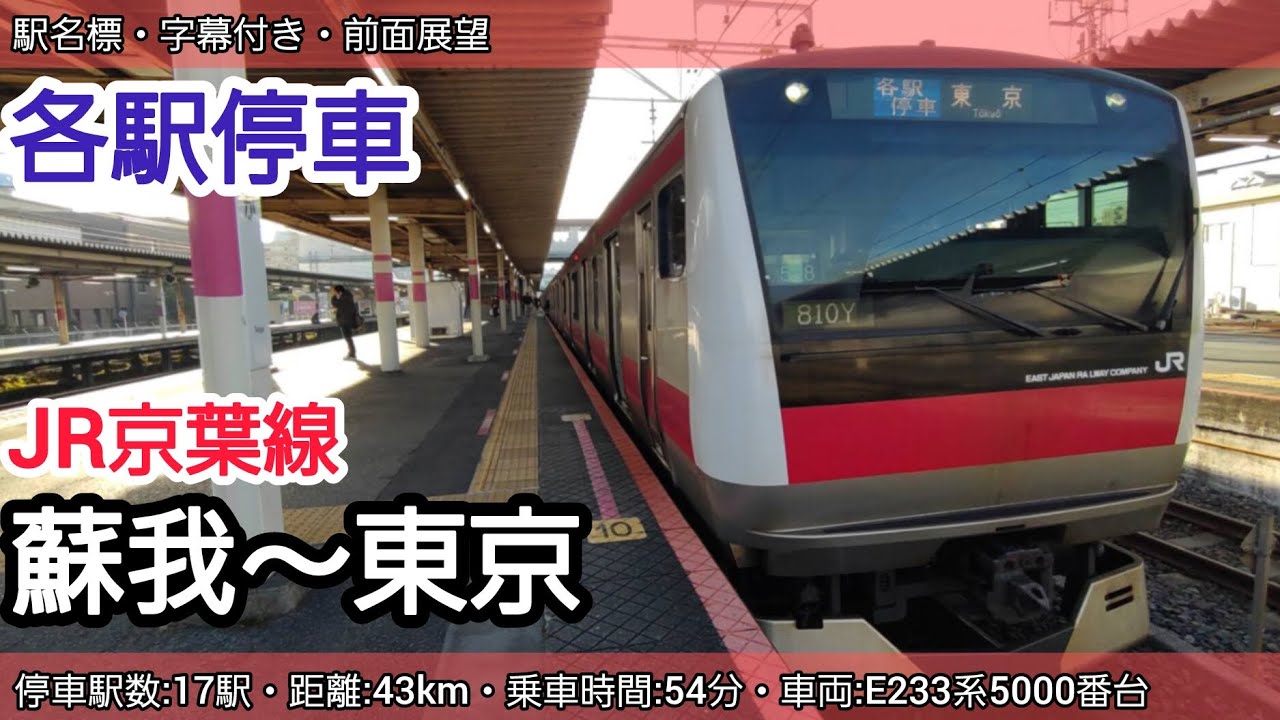 【前面展望】JR京葉線各駅停車（蘇我～東京》E233系5000番台