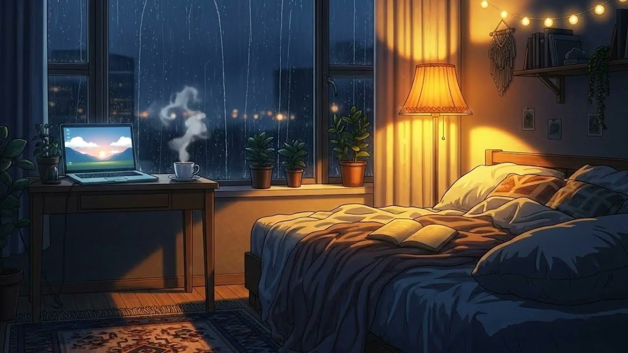 Warm Bedroom Rainy Night | Lofi Music for Study & Relaxation
