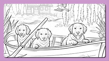Zen Color by Number app Golden Retrievers, Ducklings & Cabin Lake #coloringbook #summer #vacation