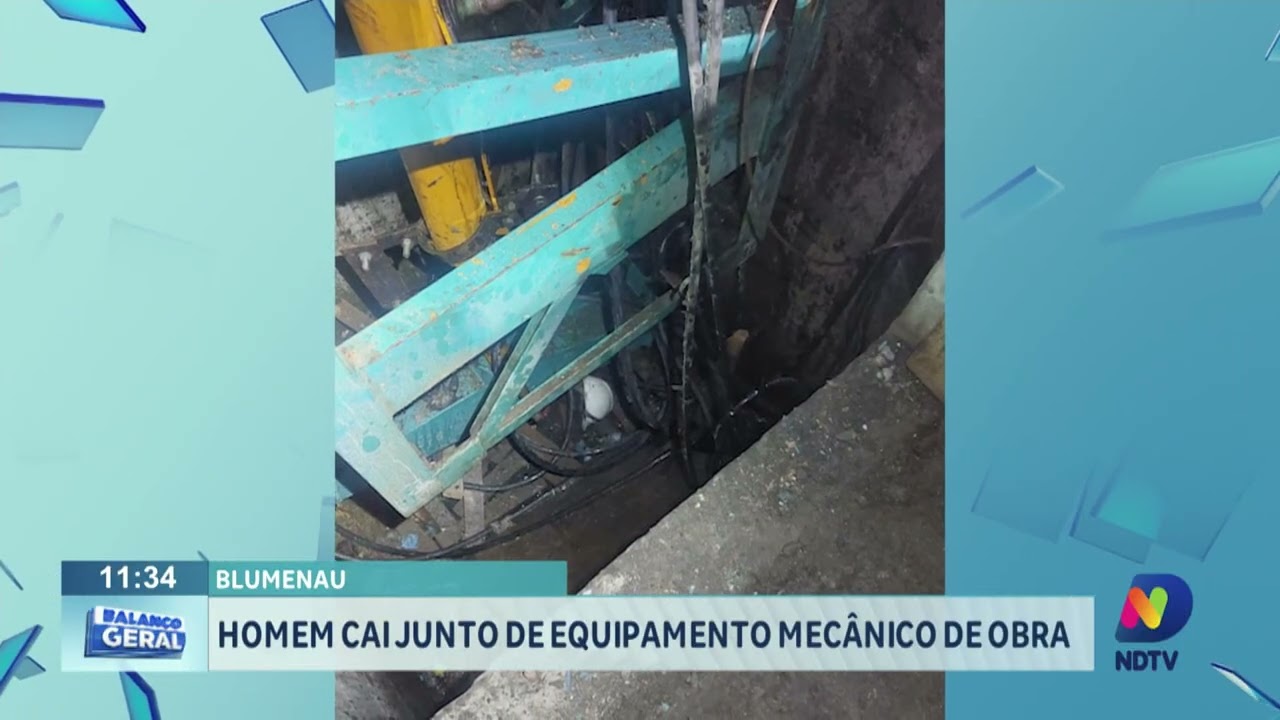 Homem cai junto de equipamento mecânico de obra