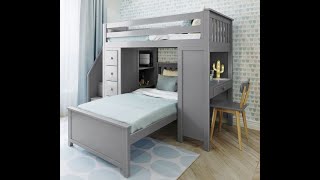 Loft Bed with Dresser, Bookcase, Desk, Platform Bed and Staircase - Bunk Beds Canada
