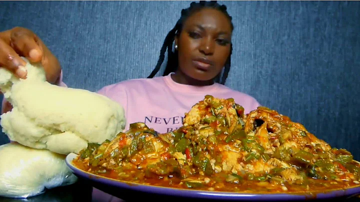 Asmr mukbang delicious spicy okro soup with fufu