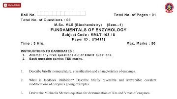MSC MLS BT 1ST SEM FUNDAMENTALS OF ENZYMOLOGY DEC 2018 | PTU