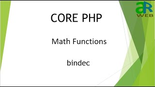 #3 - bindec in PHP || PHP Math Functions