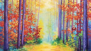 Colorful Autumn Trees Acrylic Painting LIVE Tutorial