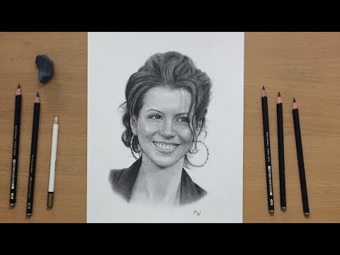 Female Portrait in Matt Graphite Pencil | Kate Beckinsale