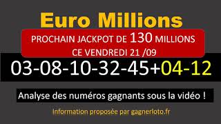 EUROMILLIONS NUMEROS GAGNANTS TIRAGE MARDI 18 SEPTEMBRE