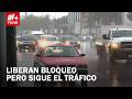 Retiran bloqueo en el AICM tras 8 horas; lluvia e inundaciones complican el tráfico