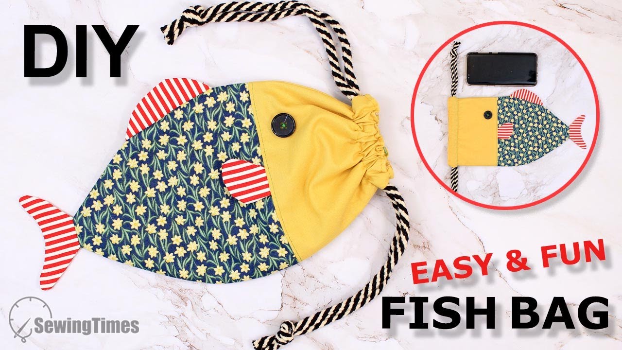 DIY FISH DRAWSTRING BAG  Fun & Easy Sewing Craft Idea