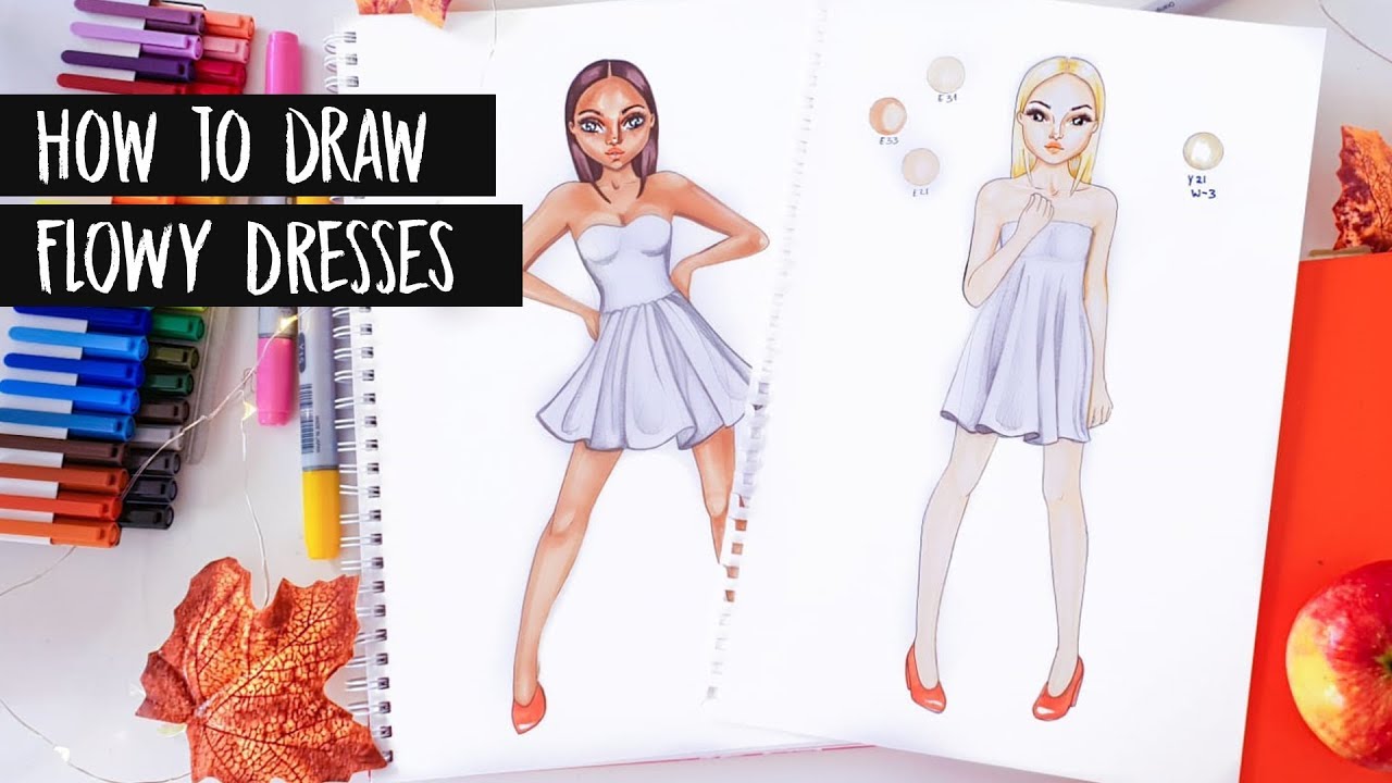 How to draw flowy Dresses | Kleider malen || Foxy Draws Tutorial - YouTube