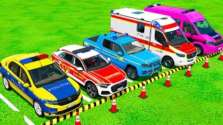 DACIA, AUDSI, AMAROK POLI CARS TRANSPORTING AND MERCEDES AMBULANCE EMERGENCY VOLKVAGEN ! FS22