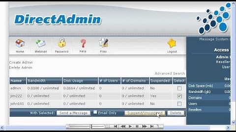 Suspending an Administrator in DirectAdmin