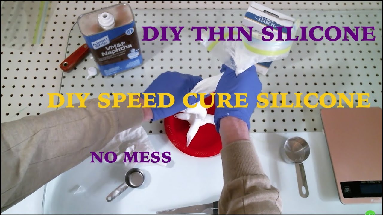 DIY POURABLE SILICONE for mold making. Thin silicone w/Naphtha, fast cure  w/cornstarch. 
