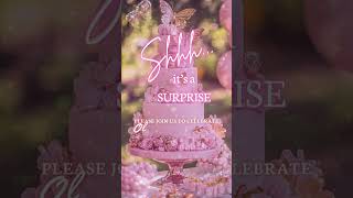Shhh… Surprise! Pink Butterfly Cake Birthday – Animated Video Invitation (Editable in Canva)