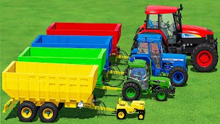 MINI \& BIG POLICE TRACTOR \& TRAILER vs PORTAL TRAP! CANOLA TRANSPORTING - PARKOUR COLORS! ! FS22