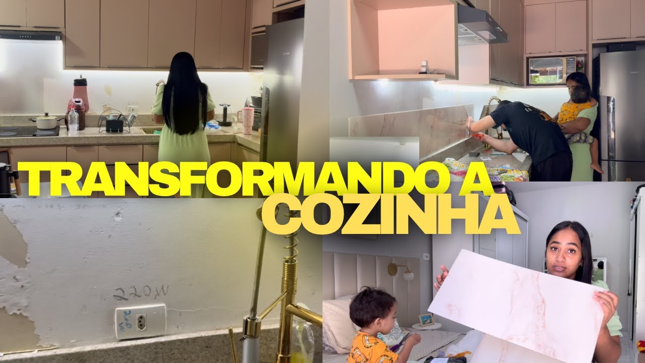 TRANSFORMAMOS A COZINHA / COLOCAMOS PLACAS ADESIVAS DE REVESTIMENTO NA PAREDE 😍