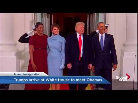 Barack and Michelle Obama welcome the Trumps to the White House