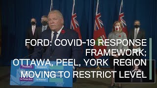 FORD: COVID-19 Response Framework; Ottawa, Peel, York Region moving to restrict level