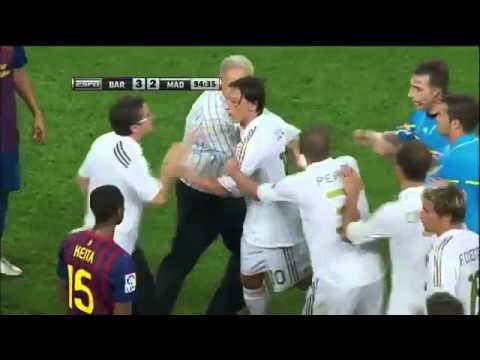 Real Madrid vs Barcelona Supercopa Brawl in Spanish, August 17, 2011 Fabregas, Ozil, Villa Red Card