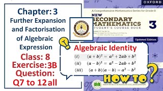 Exercise 3B Question 7, 8, 9, 10, 11, 12 – (Algebraic Identity)  Solution – APS Math Class 8.