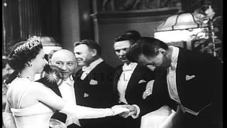 Queen Elizabeth of England greets film stars at Royal Command Performance of Bea...HD Stock Footage