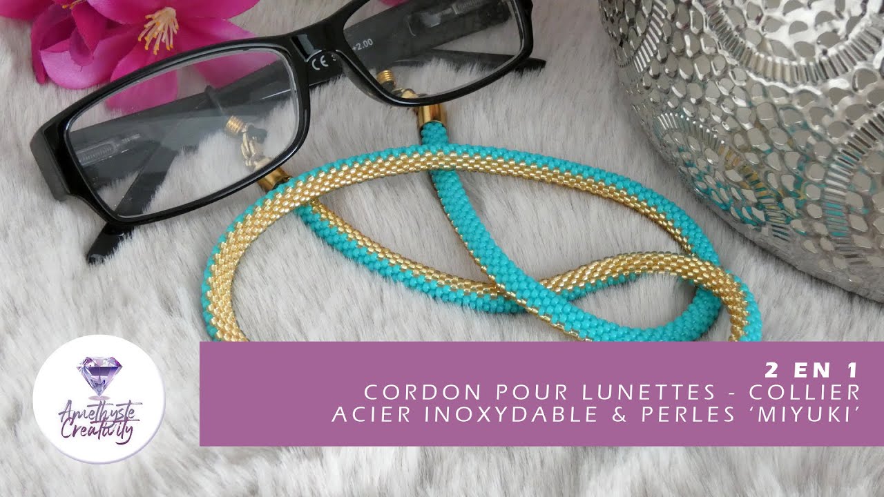 Attache cordon lunette noir et doré en acier inoxydable