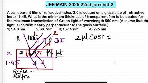JEE MAIN 2025(22jan shift2)A transparent film of refractive index, 2.0 is coated on a glass slab of