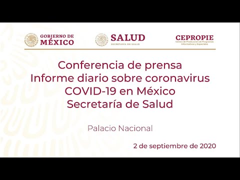 Informe diario sobre coronavirus COVID-19 en México. Secretaría de Salud. Miércoles 2 de septiembre,