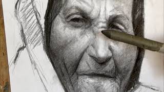 Drawing a Cretan Local  in Charcoal