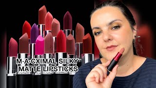 Mac Cosmetics Macximal Silky Matte Lipstick lip swatches/ 25 shades