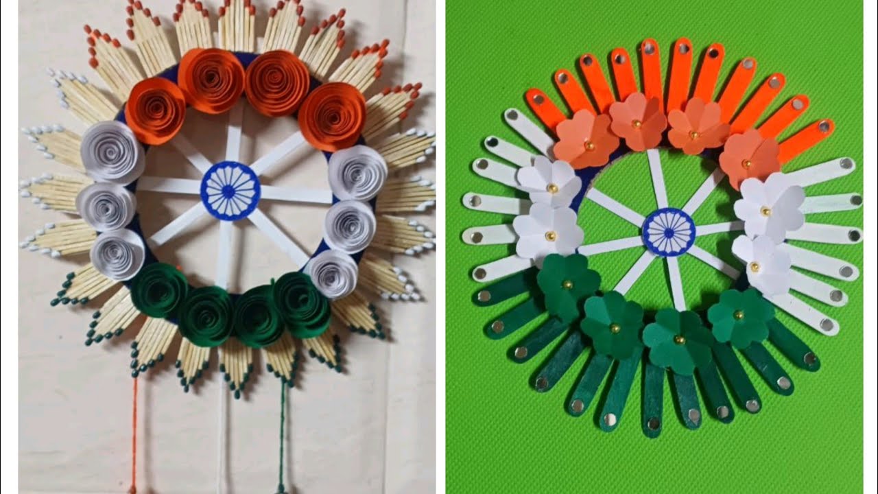 How to Make Tricolour wall Hanging Paper Craft/Icecream Stick Republic