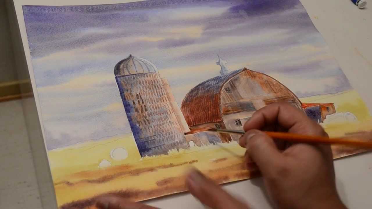 Painting A Weathered Barn in water color full version - YouTube