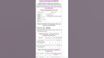 DRDO senior technician various post recruitment #drdoonlinetest #drdobharti#drdorecruitment #drdovid