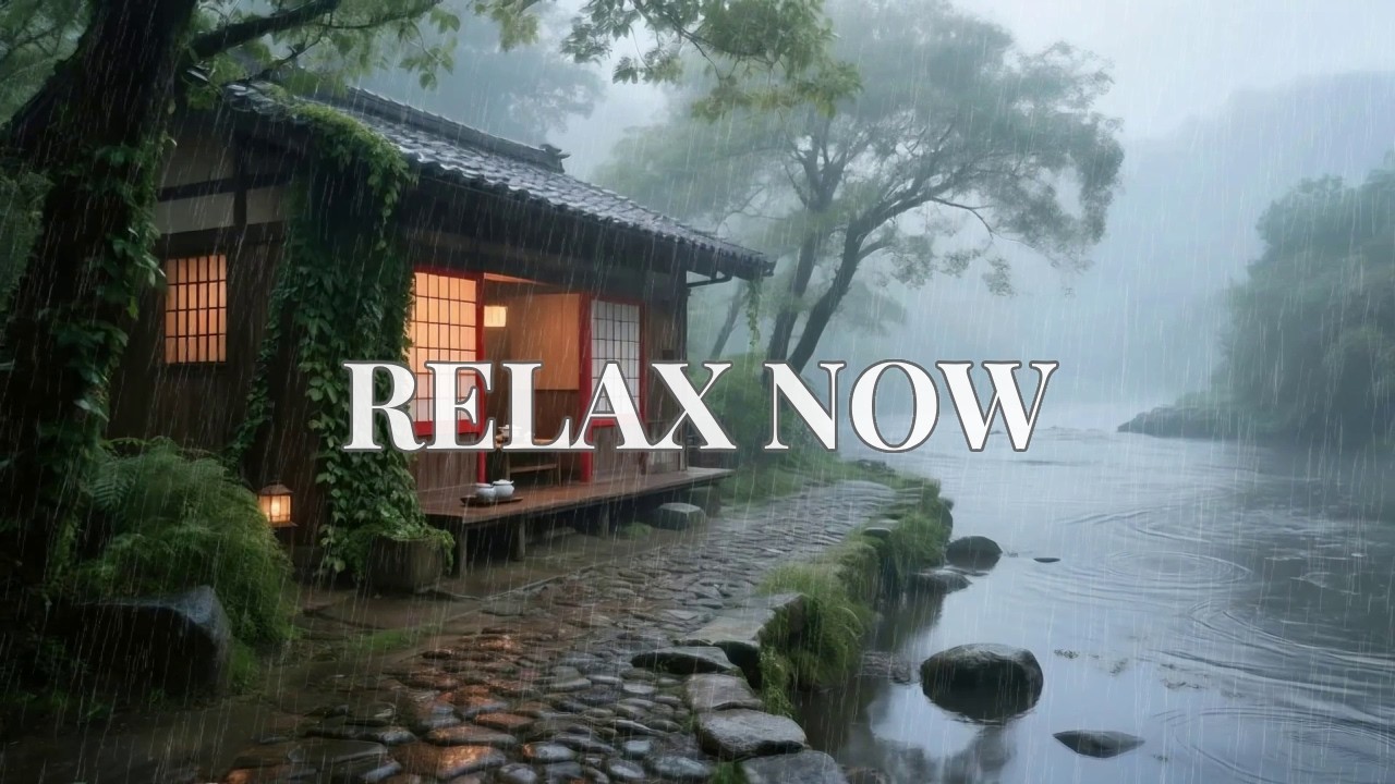 Deeply Soothing Rain Sounds at Misty Riverside Path with Warm Lanterns to Relax 🏮