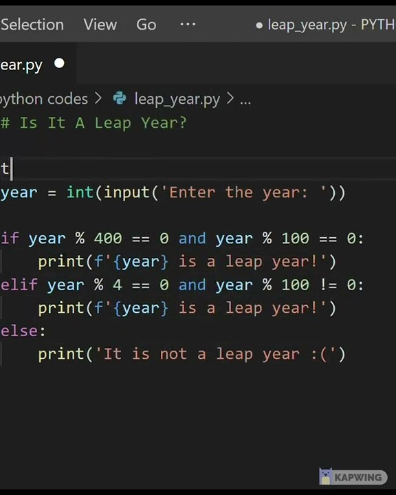 A leap year checker using python tigercodes shorts python coding