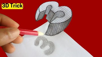How To Draw 3D Number 3, 3D Art Trick On Line Paper, Floating Number 3